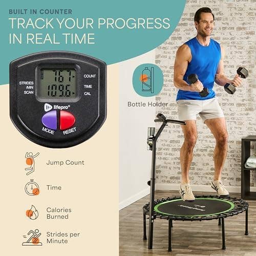Lifepro JumpTrack 40" Rebounder Trampoline with Counter
