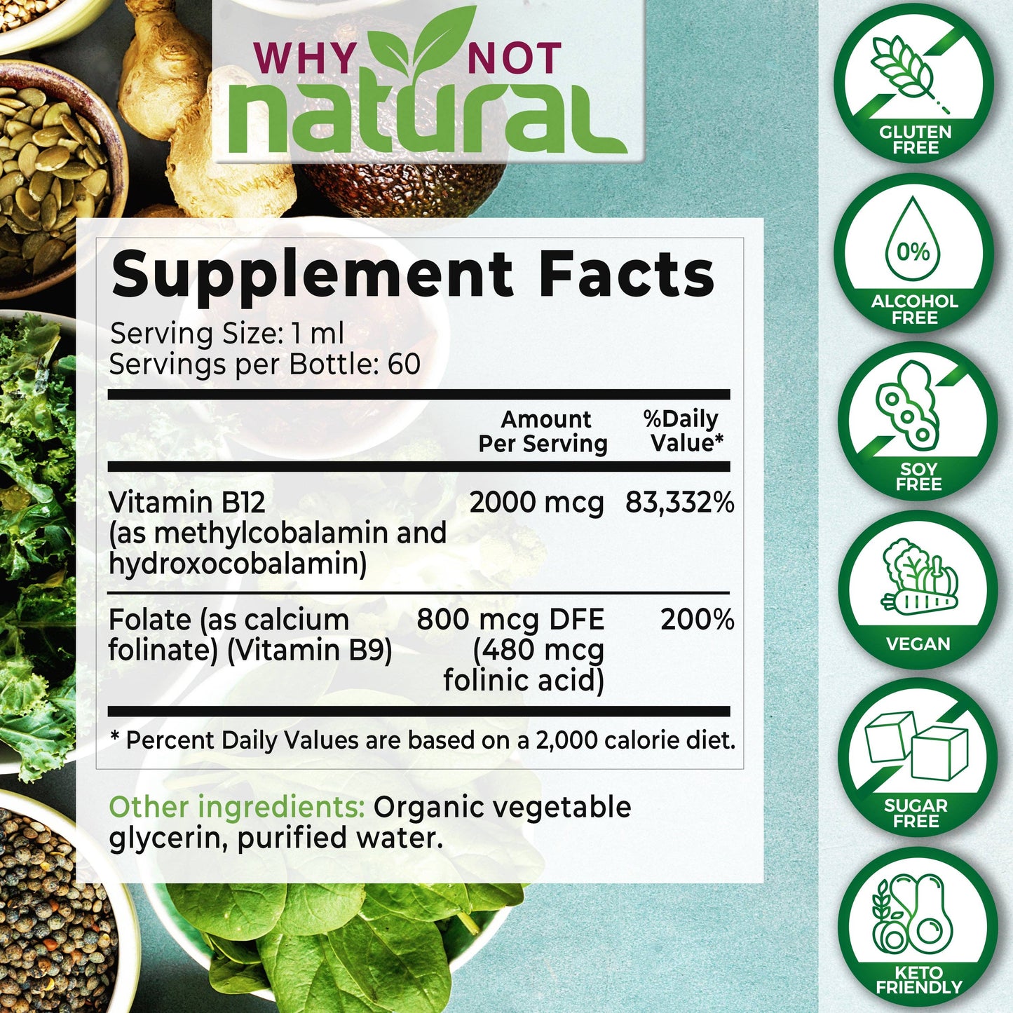 Vitamin B12 Liquid Plus Folate - Organic & Vegan Drops