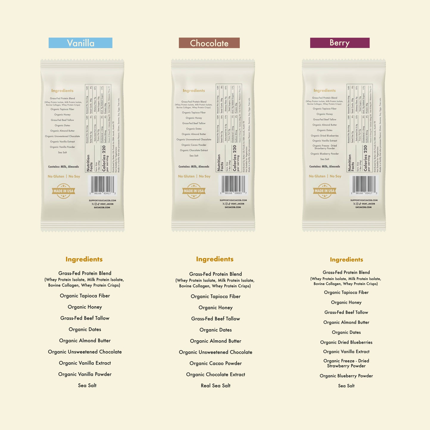 Jacob Protein Bar - Grass-Fed Organic Protein Snack Bar