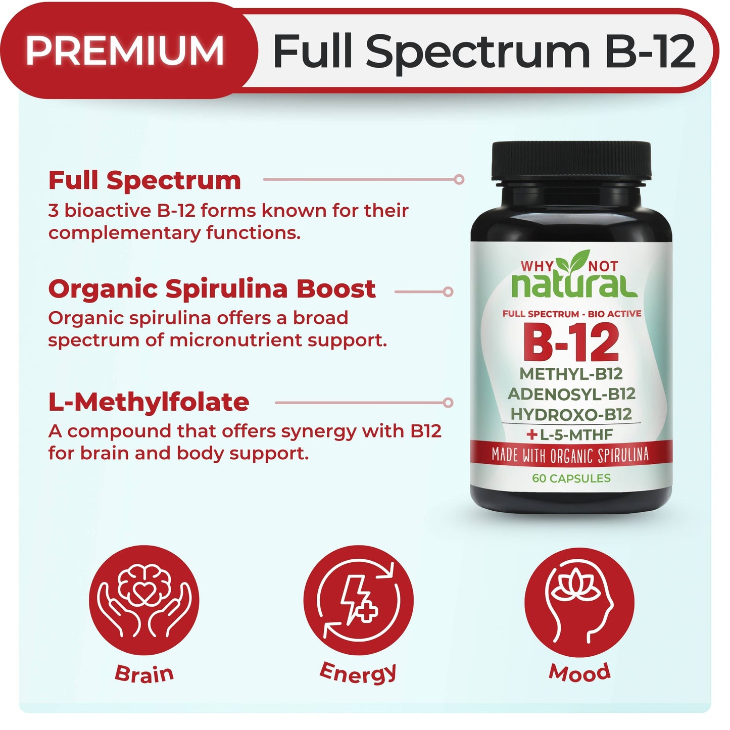 Vitamin B12 5000 mcg Supplement with Methylcobalamin,60 Caps